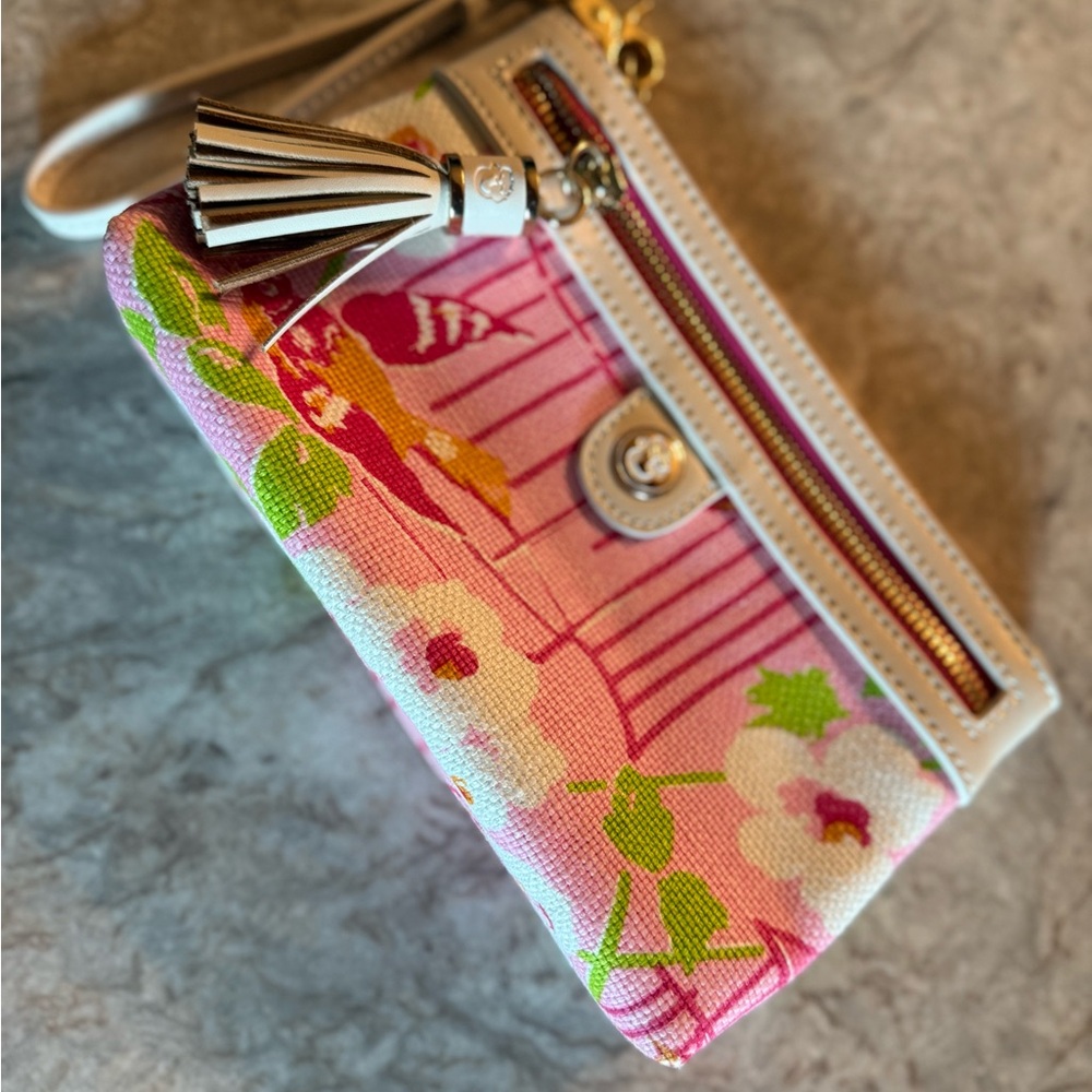 Spartina 449 Pink and White Wristlet with Tassel